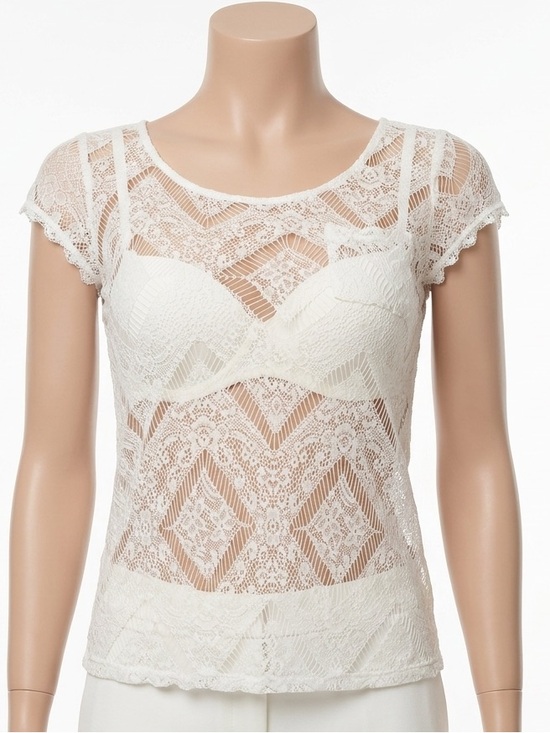 Dynamite Tops - Dynamite Off-White Sheer Lace Boho Blouse XS Romantic Chic Top
